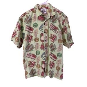 MCNEEL PALMER Mens Button Up Shirt Short Sleeve Light Green Casino Gaming Print